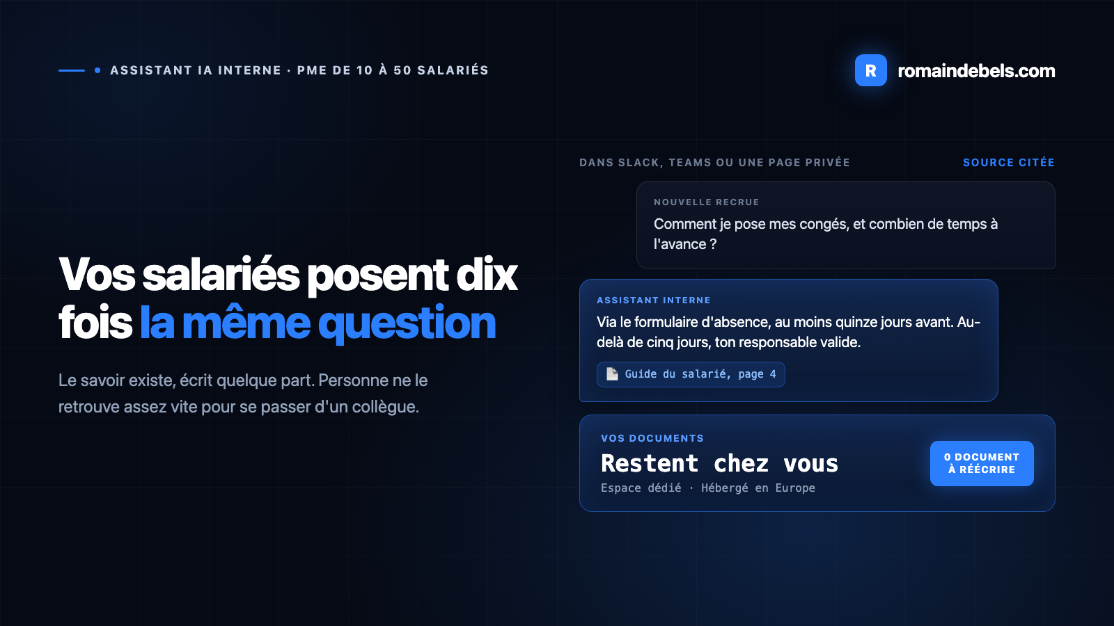 Vos salariés posent dix fois la même question : ce qu'un assistant IA interne change, et ce qu'il coûte vraiment